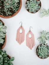 Load image into Gallery viewer, Pink Leather Frayed Earrings - E19-505