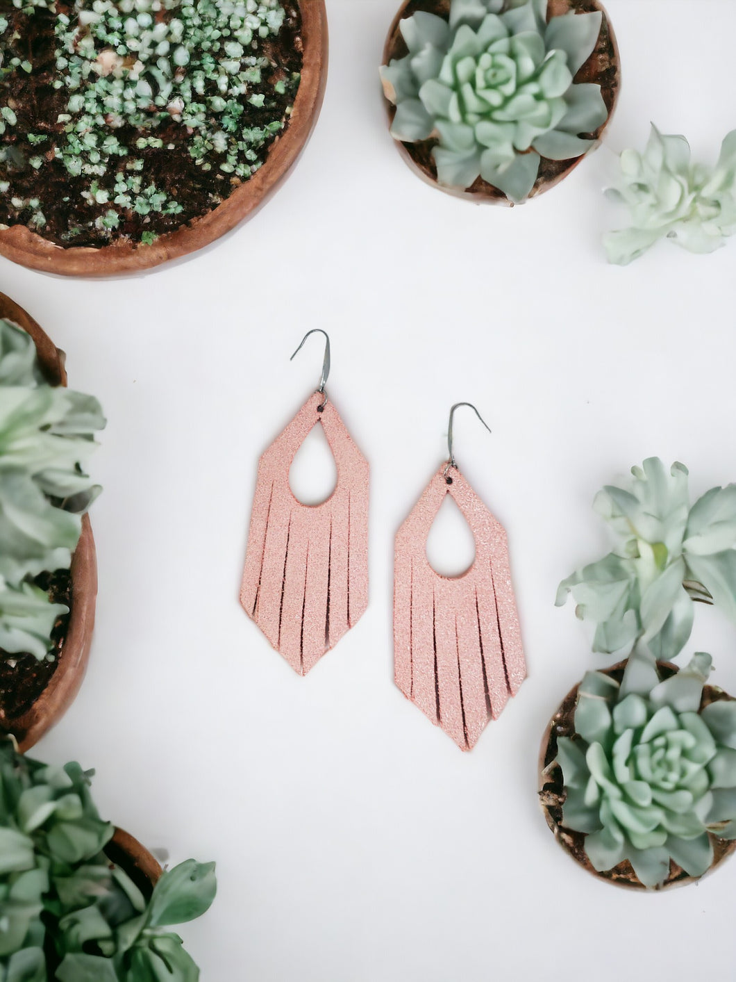 Pink Leather Frayed Earrings - E19-505