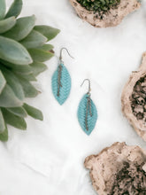 Load image into Gallery viewer, Teal Genuine Leather and Chain Earrings - E19-561