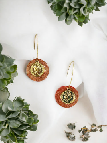 Burnt Orange Snake Skin Leather Earrings - E19-637