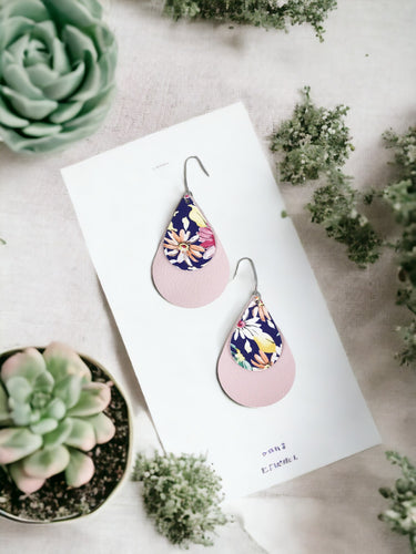 Pink Layered Genuine Leather Earrings - E19-644