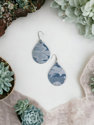 Denim Metallic Camo Leather Earrings - E19-679