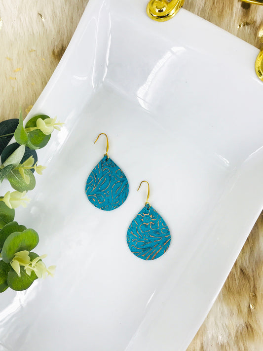 Rose Gold on Turquoise Leather Earrings - E19-697