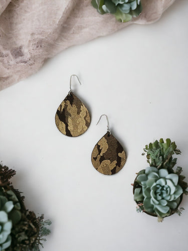 Chocolate Metallic Camo Leather Earrings - E19-710