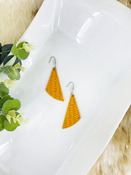 Mustard Braided Fishtail Leather Earrings - E19-716