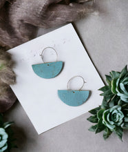 Load image into Gallery viewer, Turquoise Cork Leather Hoop Earrings - E19-780