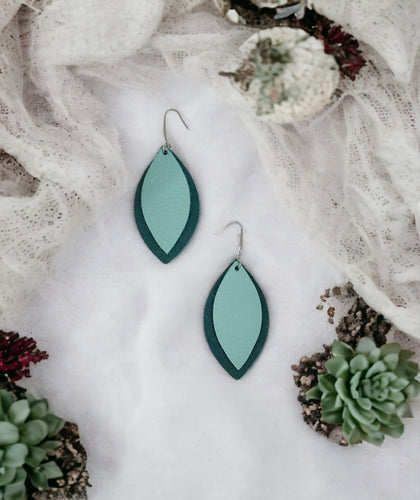 Dark and Light Turquoise Leather Earrings - E19-805