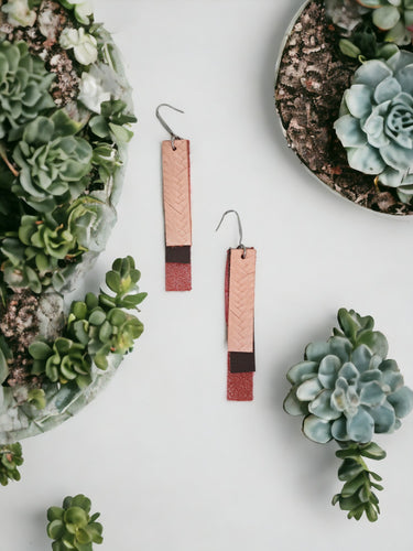 Coral, Brown and Salmon Genuine Leather Earrings - E19-806