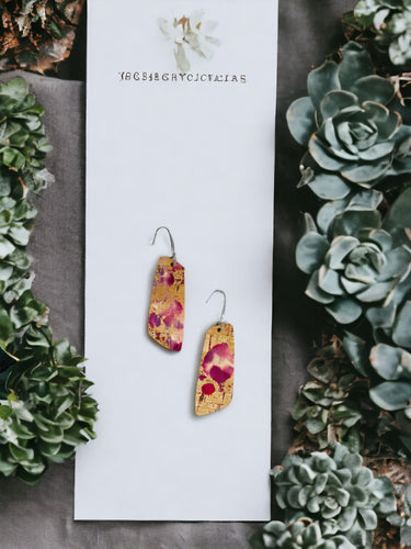 Cranberry Splash Cork Leather Earrings - E19-813