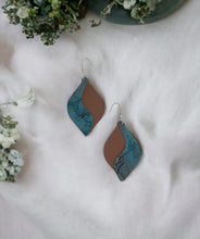 Load image into Gallery viewer, Genuine Brown Leather and Turquoise Snake Leather Earrings - E19-844