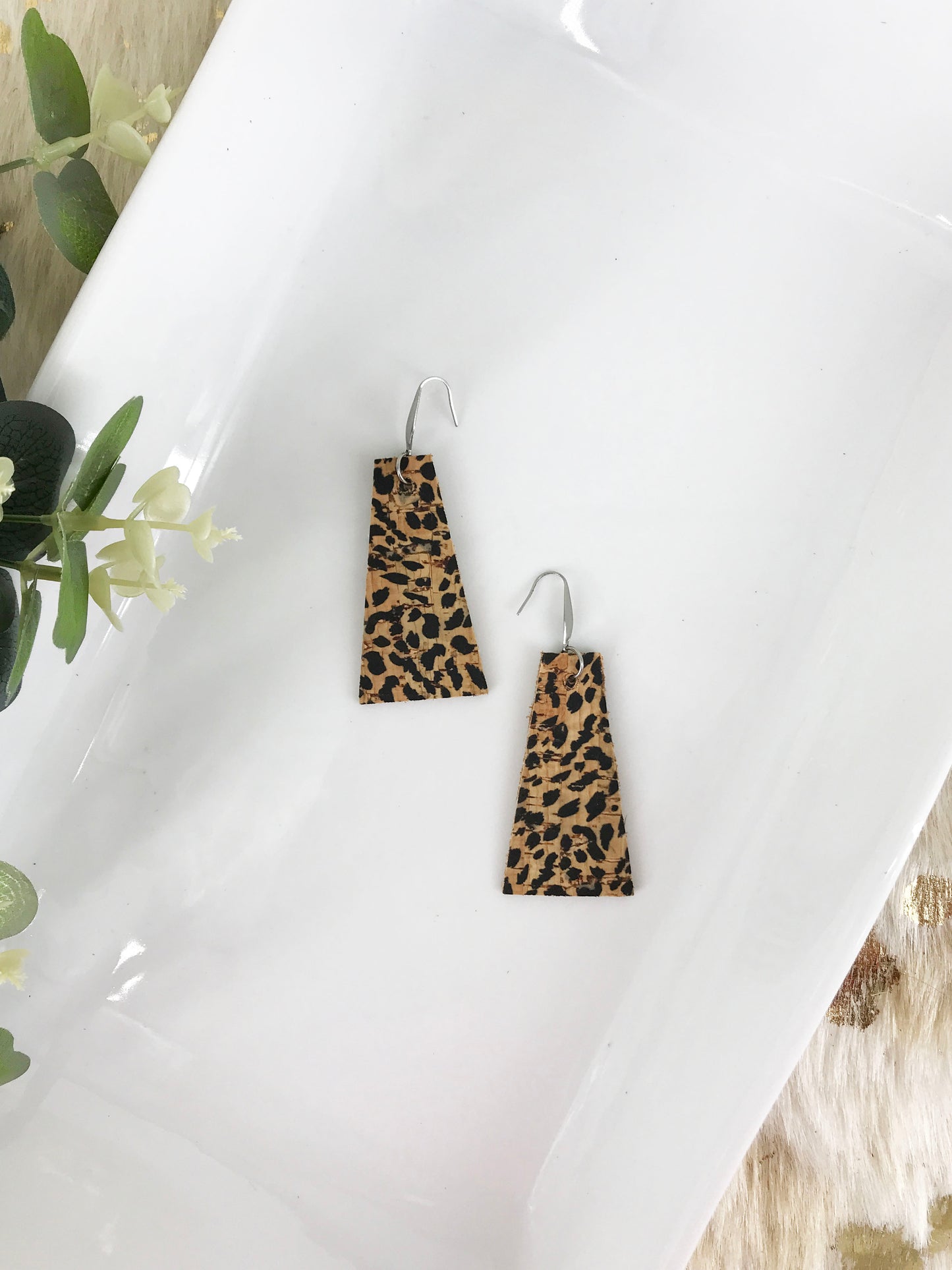 Spotted Cheetah Cork Leather Earrings - E19-865