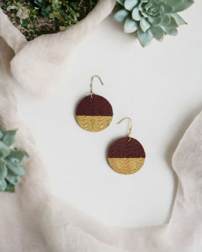 Burgundy Italian Fishtail Leather Earrings - E19-868