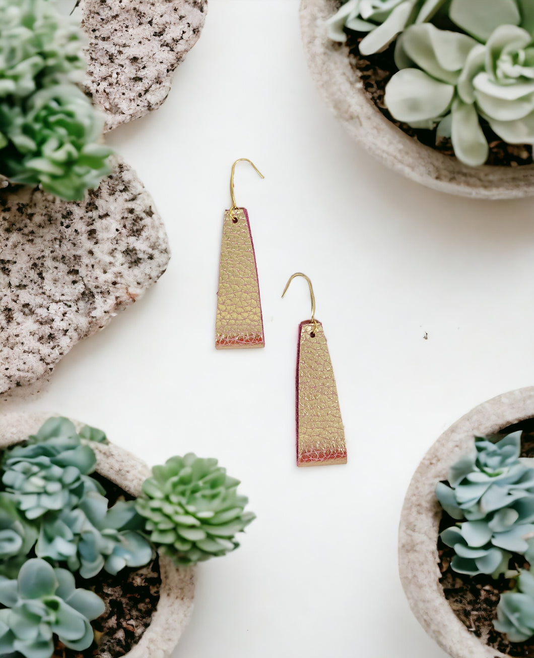 Metallic Gold and Pink Genuine Leather Earrings - E19-871