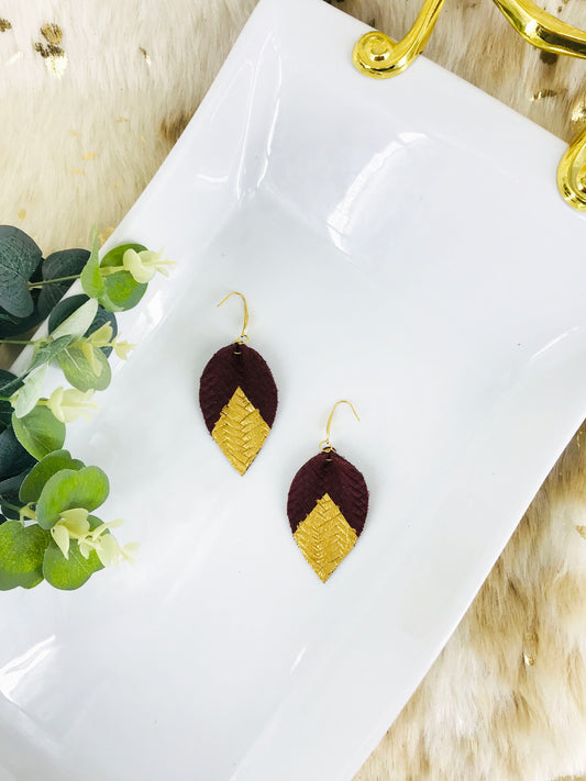 Burgundy Braided Italian Fishtail Leather Earrings - E19-875