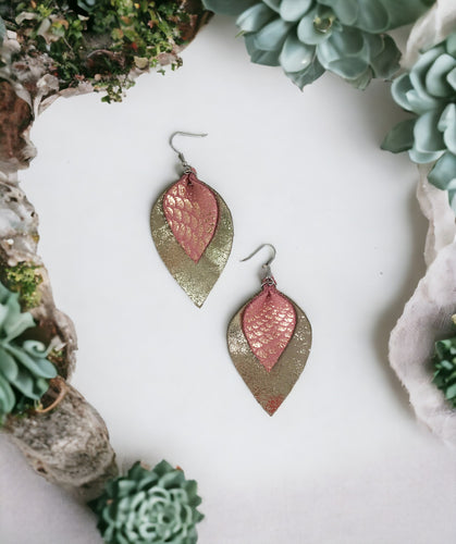 Rose Gold and Platinum Leather Earrings - E19-888