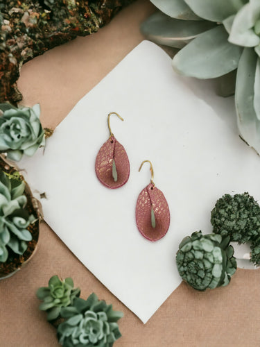 Rose Gold on Pink Leather Earrings - E19-899