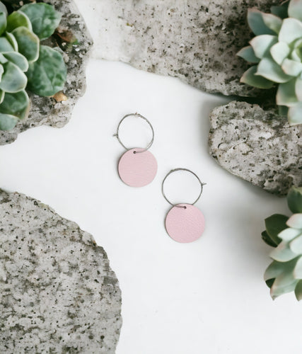 Pink Genuine Leather Hoop Earrings - E19-901