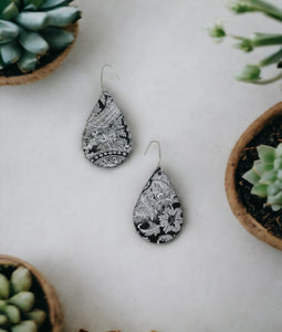 Black and White Genuine Leather Earrings - E19-911