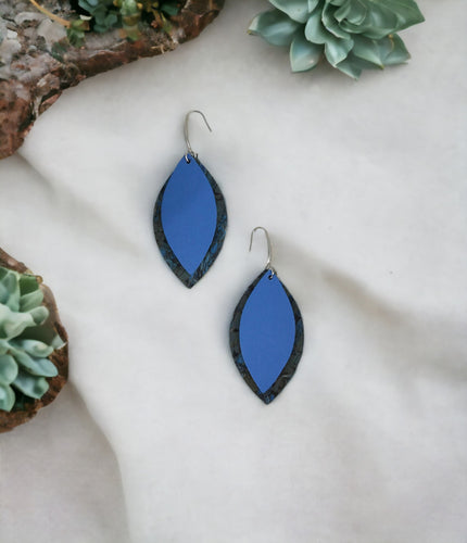 Spotted Blue Cork and Sky Blue Leather Earrings - E19-932