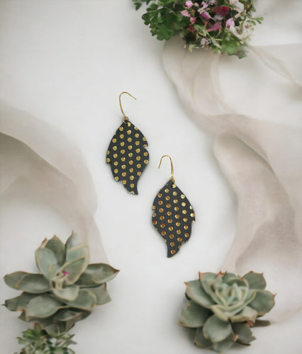 Metallic Grey and Gold Polka Dot Leather Earrings - E19-937