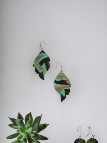 Teal Embossed Leather Earrings - E19-956