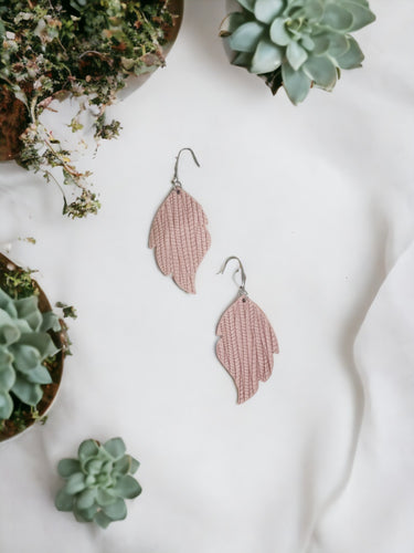 Light Pink Palm Leaf Leather Earrings - E19-959