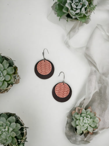 Milk Chocolate and Cameo Pink Leather Earrings - E19-965