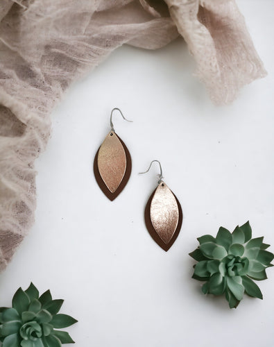 Brown and Rose Gold Leather Earrings - E19-968