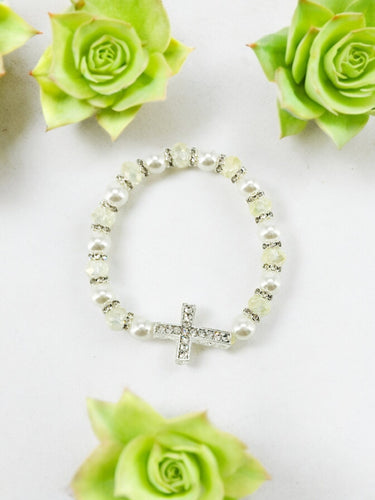 Rhinestone Cross and Glass Bead Stretchy Bracelet - B1539