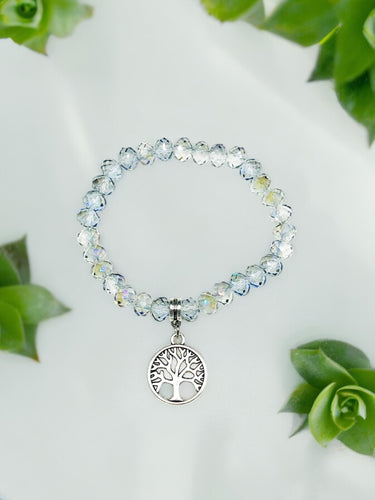 Glass Bead Tree of Life Stretchy Charm Bracelet - B1563