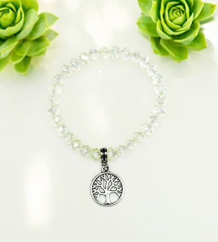 Glass Bead Tree of Life Stretchy Charm Bracelet - B1566