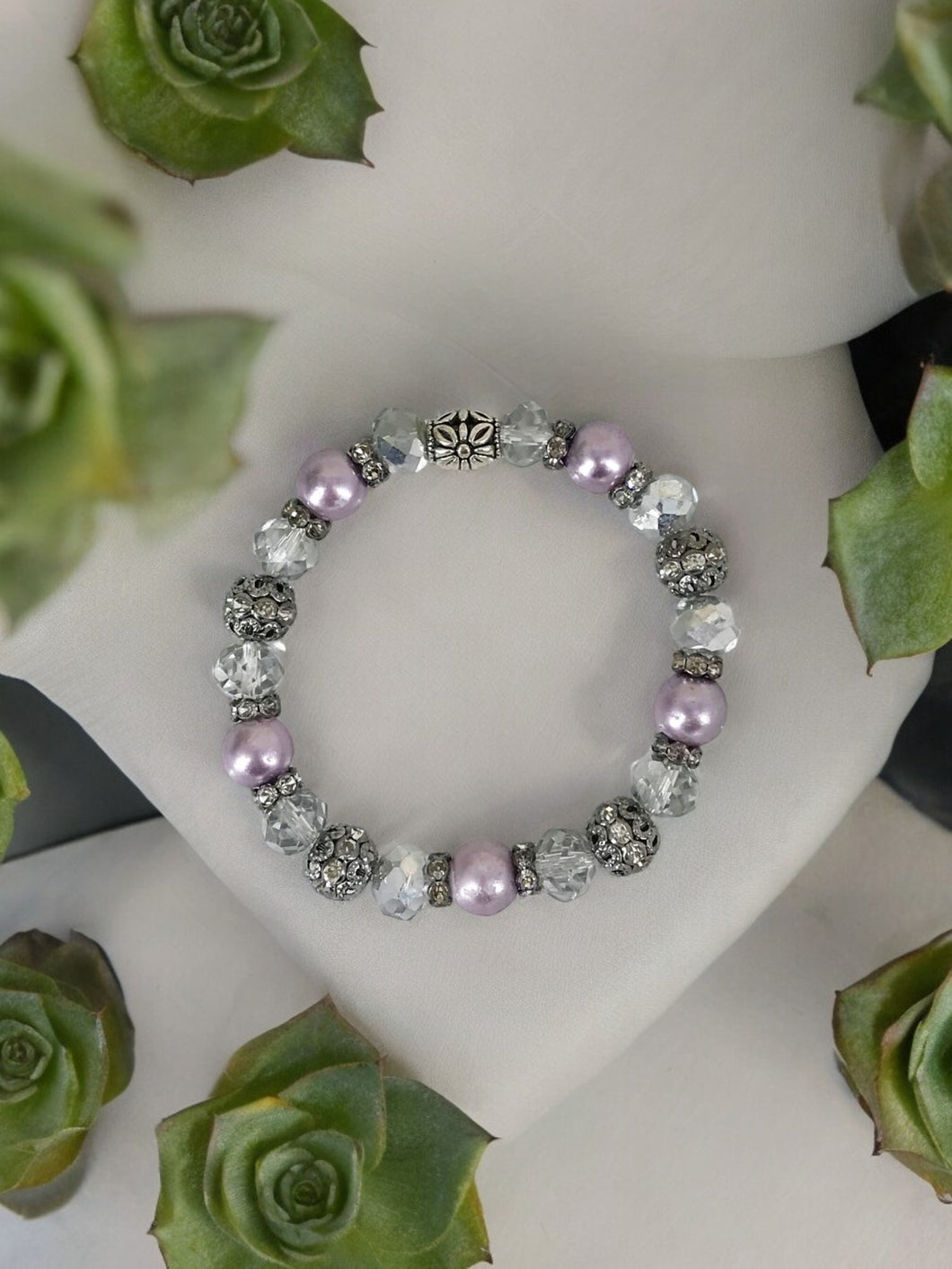 Glass Bead Stretchy Bracelet - B586