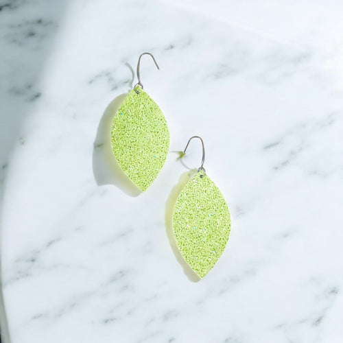 Lightest Green Chunky Glitter Leaf Shape Earrings - E103