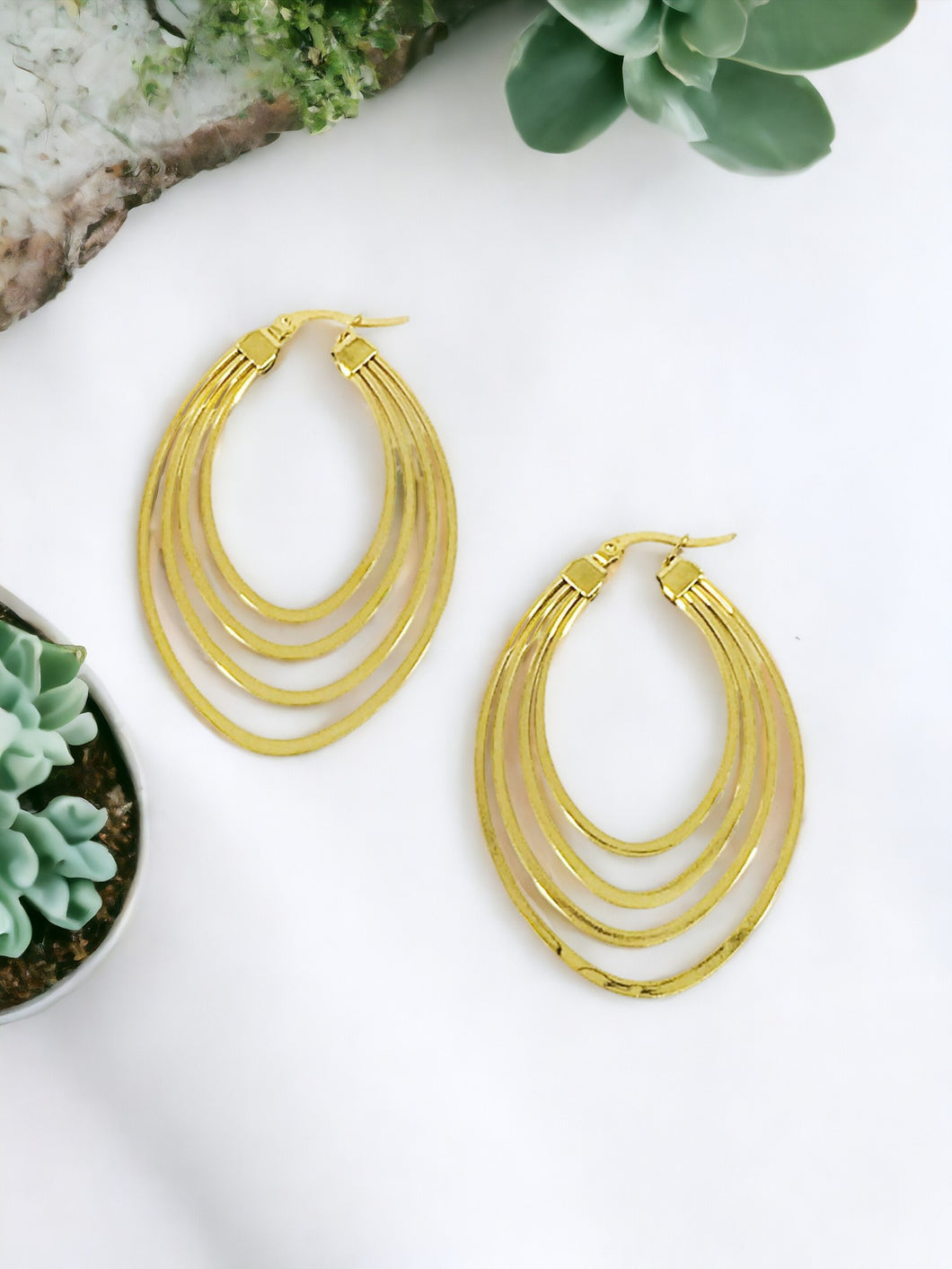 Golden Oval Stainless Steel Hoop Earrings - E19-2637