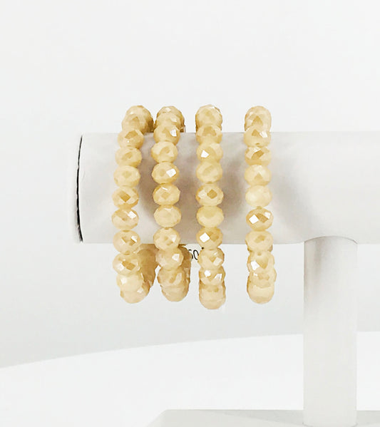 Tan Glass Bead Stretchy Bracelet