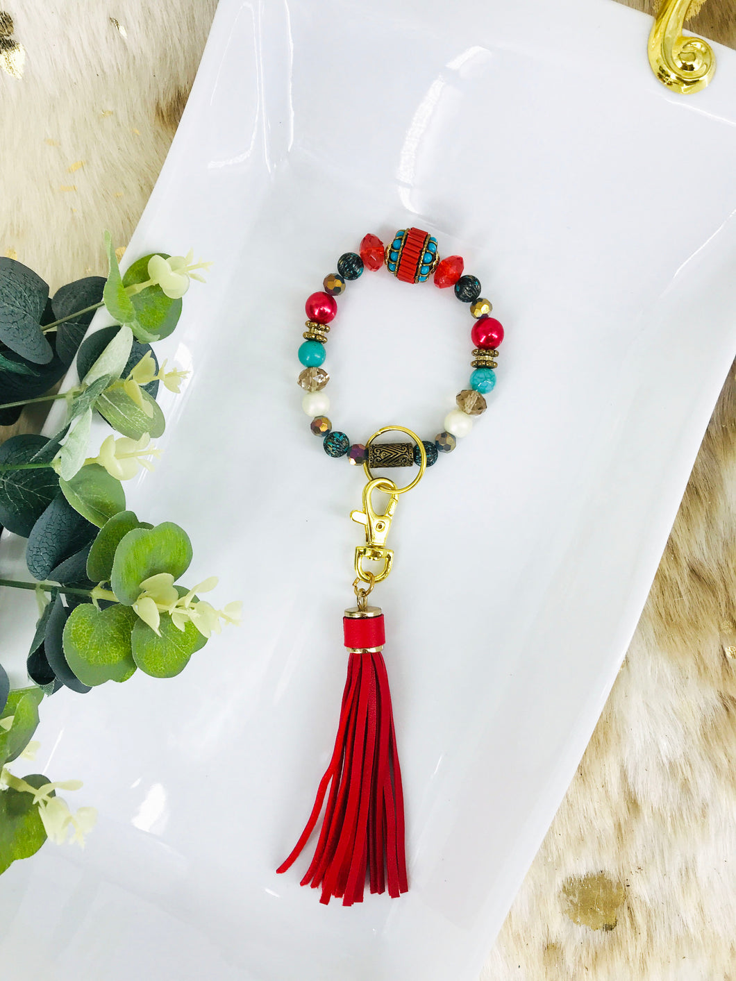 Glass Bead Bracelet Keychain - K149