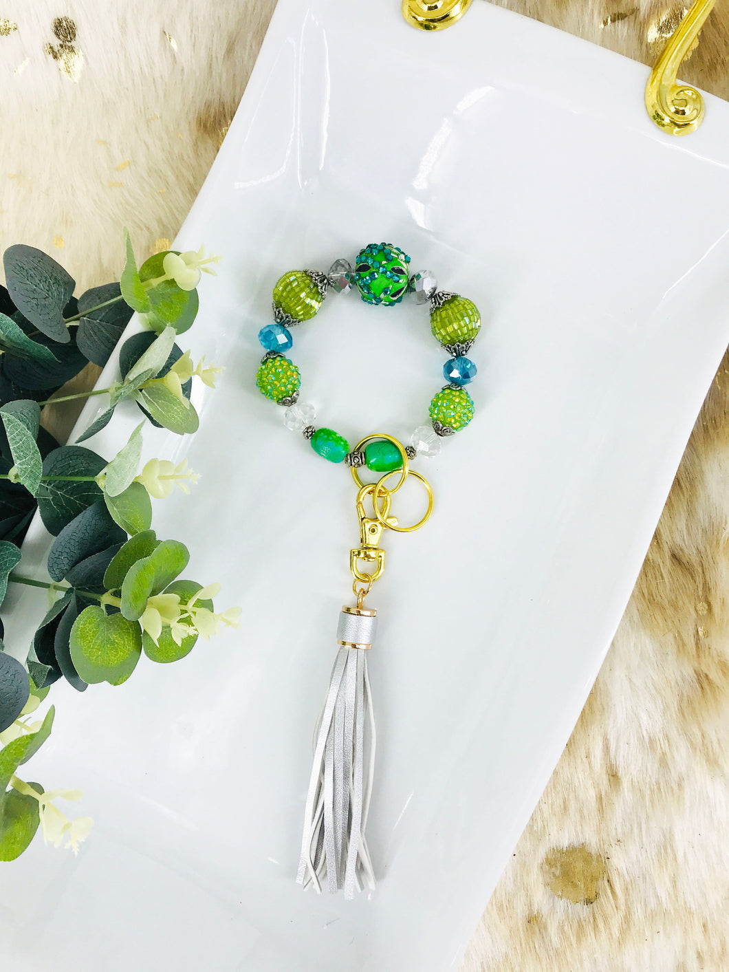 Glass Bead Bracelet Keychain - K306