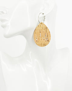 Silver Speckled Cork on Leather Hoop Earrings - E19-3430