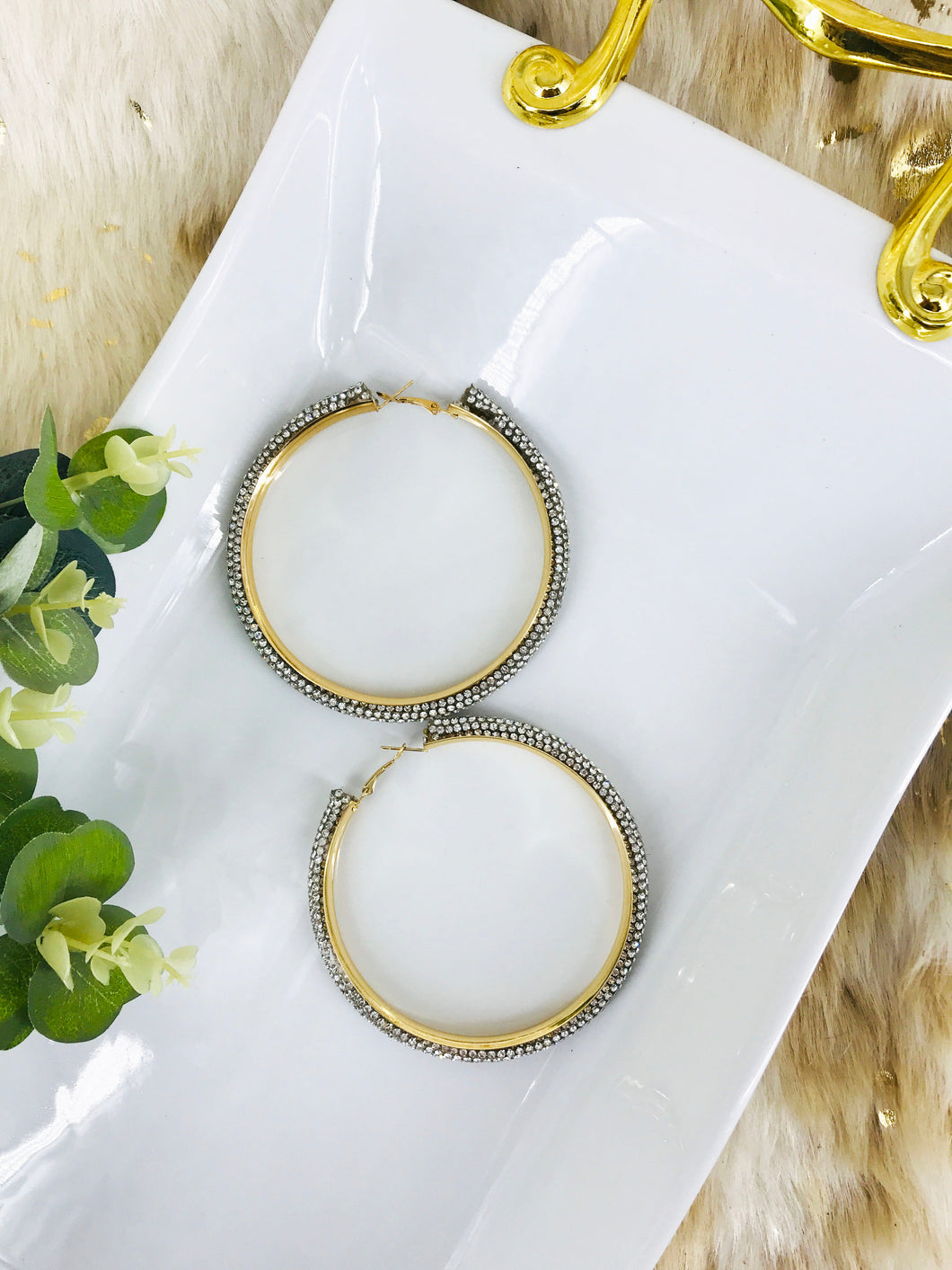 Rhinestone Hoop Earrings - E19-3702