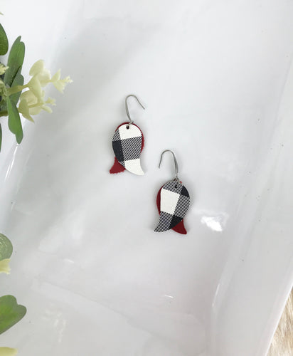 Red and Plaid Leather Earrings - E19-952