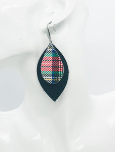 Black and Plaid Genuine Leather Earrings - E19-1087