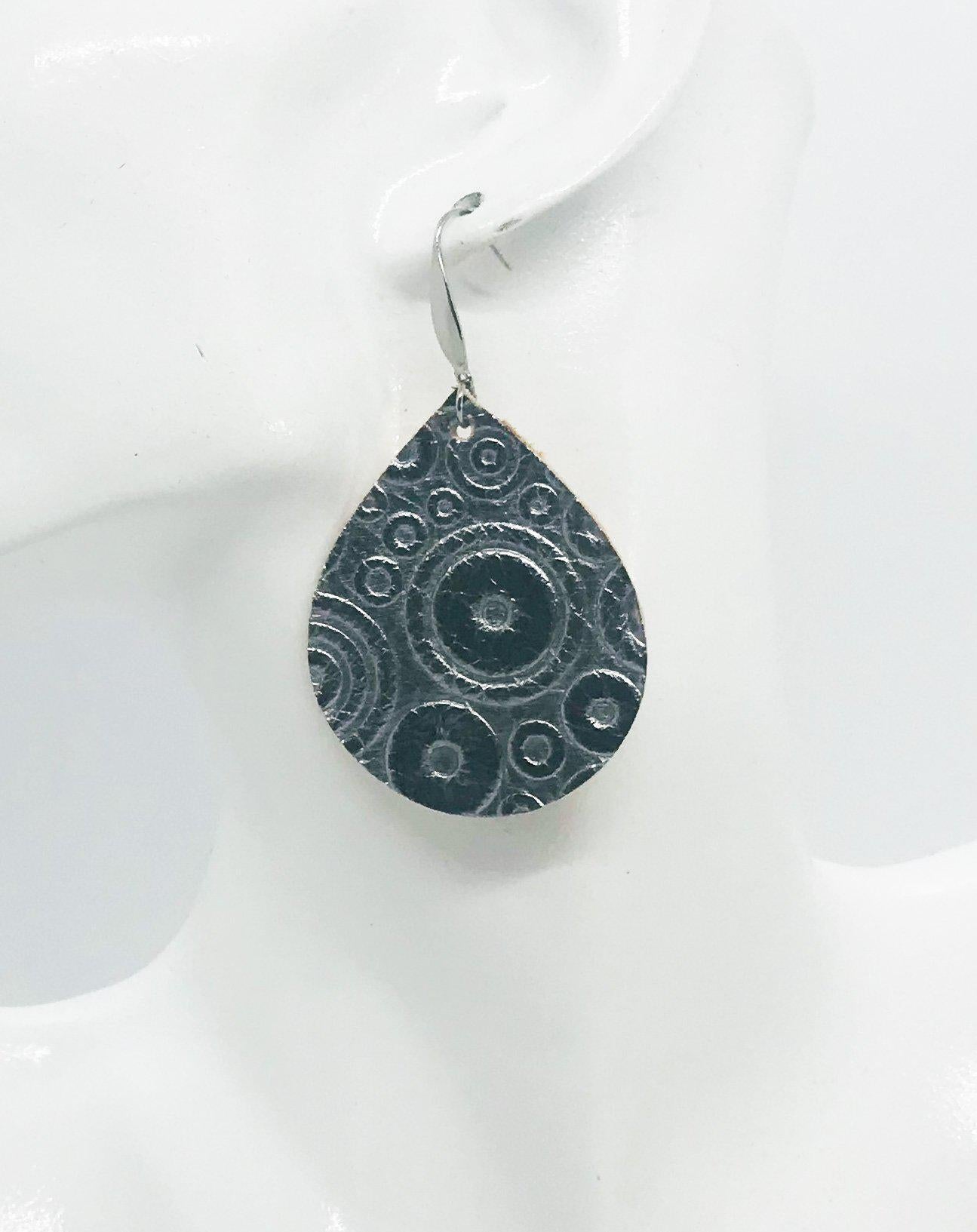 Metallic Grey Embossed Leather Earrings - E19-1297