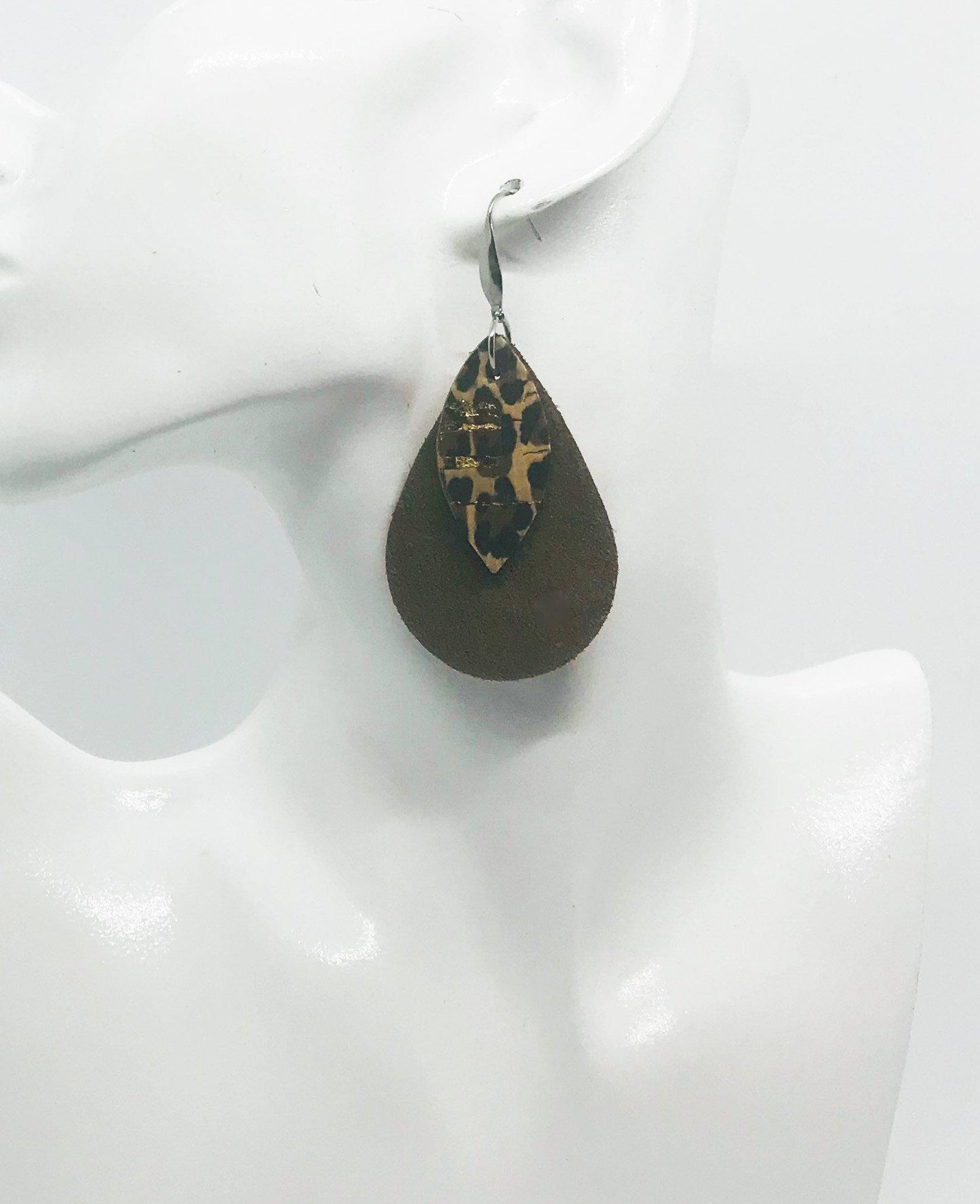 Brown Suede and Cheetah Cork Leather Earrings - E19-1383