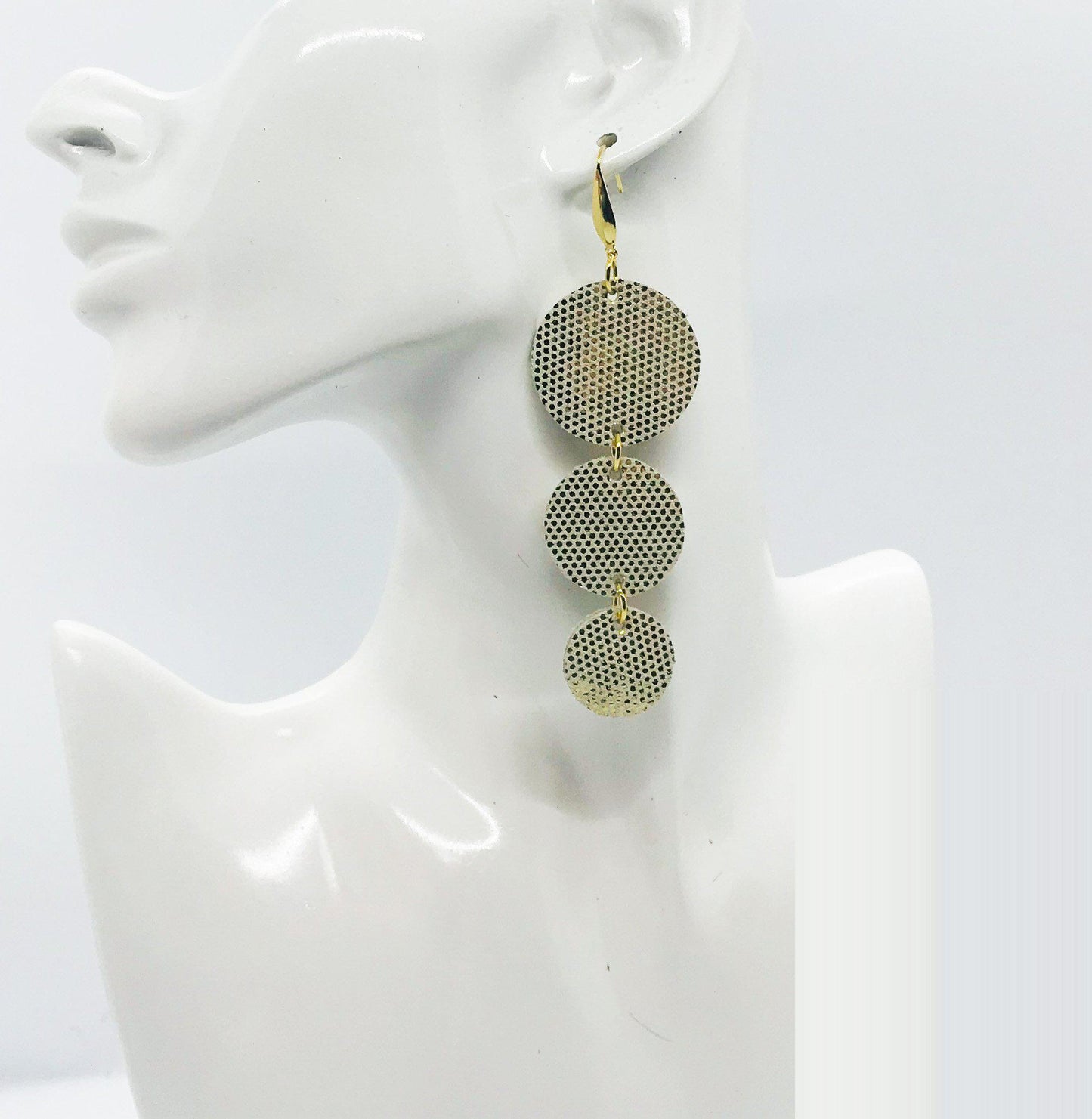 Golden Metallic Glitter Leather Earrings - E19-1588