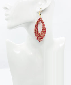 Floral Gold on Red Leather Earrings - E19-1672