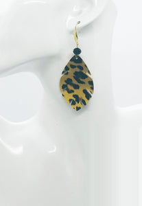 Gold Metallic Banana Leopard Leather Earrings - E19-1751