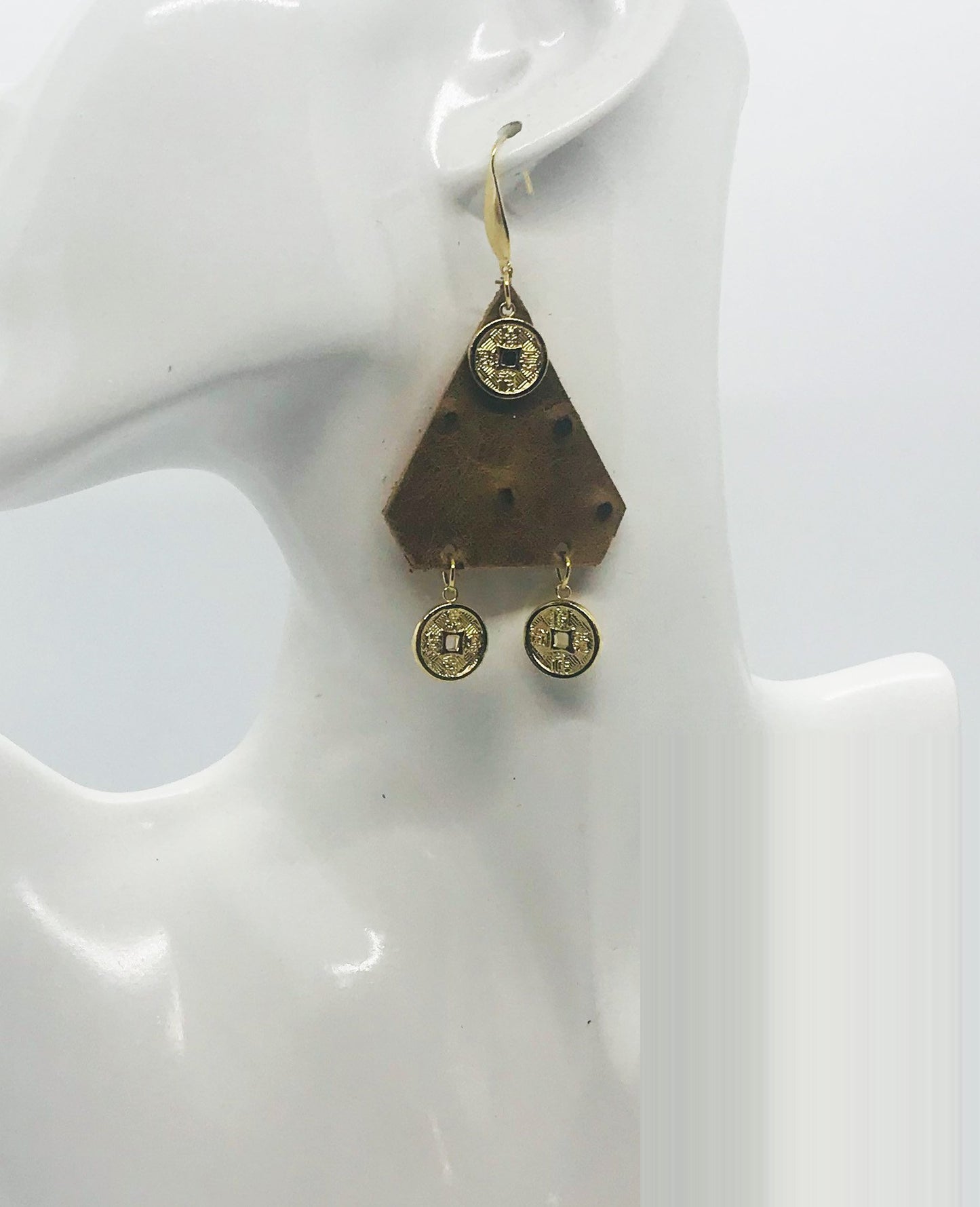 Rustic Pecan Genuine Leather Earrings - E19-1755