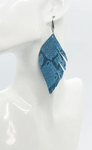 Blue Snakeskin Fringe Leather Earrings - E19-2111