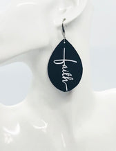 Load image into Gallery viewer, Black Leather and Glitter &quot;Faith&quot; Leather Earrings - E19-2172