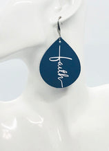 Load image into Gallery viewer, Blue &quot;Faith&quot; Leather Earrings - E19-2188